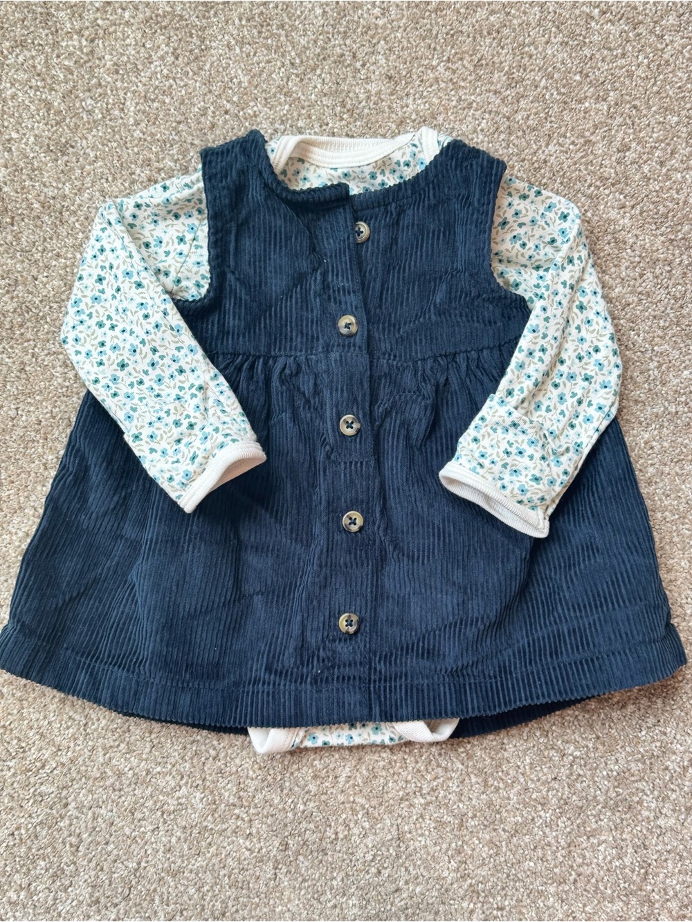 Carter's Baby Girl Navy Corduroy Dress Floral Bodysuit 2 Piece Set 3M Fall
